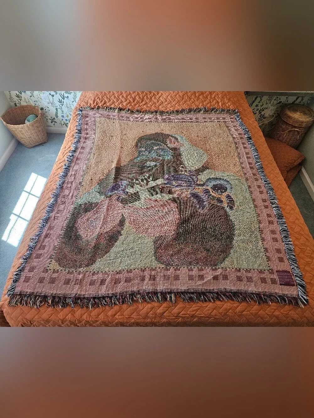 American Weavers VTG 1997 Father Christmas Santa Claus Tapestry Throw Blanket